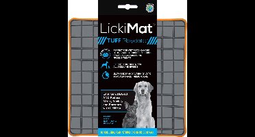 Lickimat Playdate Tuff - Reducerende Stress Voermat 20x20 cm - Hondenvoerbak - Oranje&Grijs
