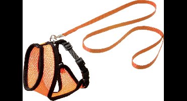 Flamingo Harnas met Looplijn "Harms" voor Katten – Oranje/Zwart – Geschikt voor Europese Korthaar, Britse Korthaar, Siamees, Bengaal – 32 cm Borstomvang