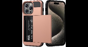 Hoesje Geschikt voor iPhone 15 Pro Max Hoesje Rose Goud - shockproof Backcover met pasjeshouder - Ruimte voor 2 pasjes