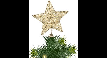 Gerimport Kleine verlichte kerst piek - ster - goud - 15 cm - 5 leds - kunststof