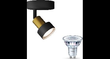 Philips Conduit Opbouwspot (Zwart/Goud) - Warmwit Licht - Wandspot of Plafondspot met 1 Lichtpunt - GU10 - Niet Dimbaar