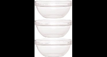 Luminarc glazen schaal/kom - 3x - Dia 20 x H10 cm - Sla/salade serveren - Schalen/kommen van glas - Stapelbaar