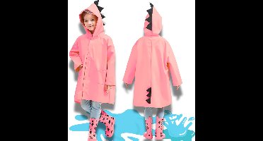 BoefieBoef Kinderregenjas Regenponcho Dinosaurus Roze - Maat XXL - Kind 6-8 Jaar - Ruim en Comfortabel - Ideaal Cadeau - Perfect voor School en Buitenspelen - Polyester - Kerst Cadeau - Geschikt voor Regen en Winter
