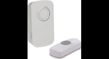 Perel Draadloze deurbel set, met 1x ontvanger / 1 x drukknop op batterijen, IP44 waterdicht, 32 melodieën, 150 m bereik, wit