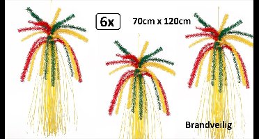 6x PVC Fontein met slierten rood/geel/groen 70 x 120 cm. BRANDVERTRAGEND - Plafond decoratie - Carnaval versiering decoratie festival thema feest