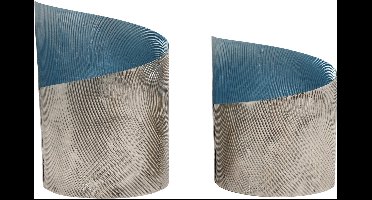 PTMD - Windlicht - Set 2 stuks - Savy - Blauw - Metaal - Rond L9.5xB9.5xH14cm