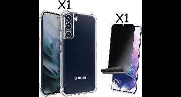 Hoesje Geschikt Voor Samsung Galaxy S22 Plus Hoesje Anti Shock transparant silicone met Privacy - Hoesje Geschikt Voor Samsung Galaxy S22 Plus hoesje Backcover hoesje -Hoesje Geschikt Voor Samsung Galaxy S22 Plus Privacy Screenprotector 1 pack