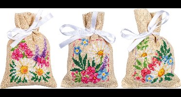 Vervaco - Kruidenzakje kit - Lentebloemen set van 3 - PN-0196584 - Borduren - Borduurpakket - Borduurpakket volwassenen - Borduurpakket kind