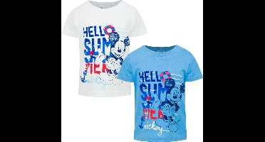 Disney Mickey Mouse Baby T-shirt - Set van 2 stuks - Wit + Blauw - Maat 68 (tot 6 maanden)