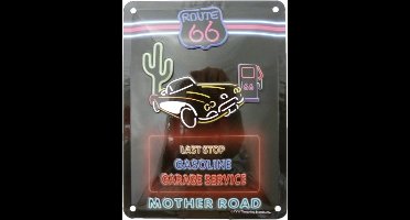 Wandbord - 15 x 20 cm - Route 66 - Mother Road Gasoline Neon
