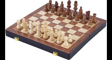 Schaakspel Deluxe Inklapbaar – Houten Schaakset van Essenhout – Luxe Bruin Schaakbord 24.5 x 24.5 x 5,0 cm – Opklapbaar & Compact – Engelhart Games