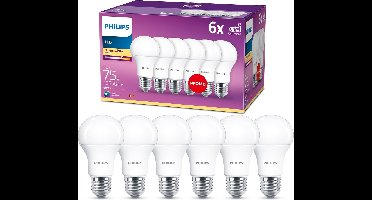 Philips energiezuinige LED Lamp Mat - 75 W - E27 - warmwit licht - 6 stuks - Bespaar op energiekosten