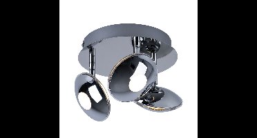 Plafondlamp zwenkbaar Spotrondell 3 vlam plafondlamp chroom, gesatineerd acryl, 3x LED 6W 350Lm warm wit, DxH 20x15 cm