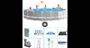 Intex Rond Prism Frame Zwembad - 548 x 122 cm - Grijs - Inclusief Pomp - Ladder - Grondzeil - Afdekzeil - Onderhoudspakket - Solar Mat - 9-delig