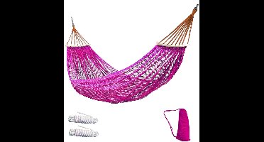 Roze Hangbed voor buiten – Ijsdraad net met gaten, buigbare schommelstok, anti-kantelbaar voor camping en toerisme