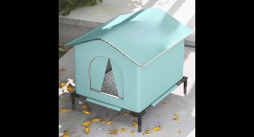 Verhoogd huisdierenhuisje - Geïsoleerde, weerbestendige schuilplaats met zachte voering, geschikt voor katten, honden en pluimvee. Ideaal voor tuinen, balkons en achtertuinen (42 x 42 x 42 cm, Blauw)