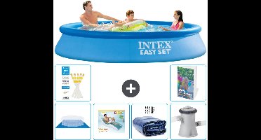 Intex Rond Opblaasbaar Easy Set Zwembad - 305 x 61 cm - Blauw - Inclusief Grondzeil - Loungebed - Solarzeil - Zwembadfilterpomp - 7-delig