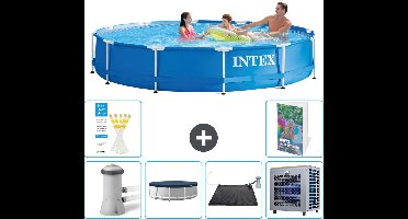 Intex Rond Frame Zwembad - 366 x 76 cm - Blauw - Inclusief Pomp Afdekzeil - Solar Mat - Warmtepomp - 7-delig