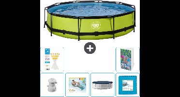 EXIT Rond Lime Frame Zwembad - 360 x 76 cm - Inclusief Pomp Loungebed - Afdekzeil - Vloertegels - 7-delig