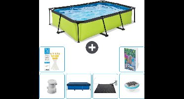 EXIT Rechthoekig Lime Frame Zwembad - 300 x 200 x 65 cm - Inclusief Pomp Afdekzeil - Solar Mat - Verlichting - 7-delig