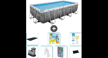 Bestway Rechthoekig Power Steel Zwembad - Rattanprint - 549 x 274 x 122 - Inclusief Pomp - Ladder - Afdekzeil - Onderhoudspakket - Solar Mat - 8-delig