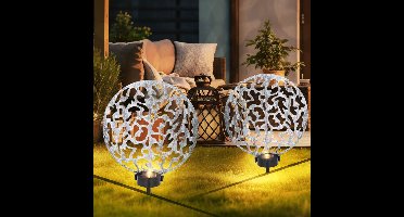 Solar plug-in lamp Solarlamp rond Buitenlamp Tuindecoratie Aardespies, lichteffect, metaal zilver antiek, 2x LED warm wit, LxBxH 30x10x41 cm, set van 2