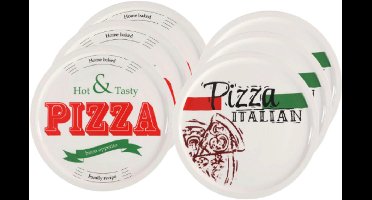 Cookinglife Pizzabord Buon Appetito - Serveerschotel/Pizza Plate - Porselein Wit/Groen/Rood - Vaatwasserbestendig - Ø 30 cm 6 Stuks