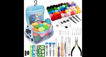 228-delige naaldviltset - Wolviltgereedschap voor beginners - 50 kleuren wol - Starterset met viltnaalden, schuimmat, opbergtas voor naaldviltbenodigdheden