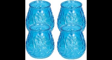 H&S Collection windlicht - 4x - blauw - glas - citrus geur - 48 branduren - geurkaars