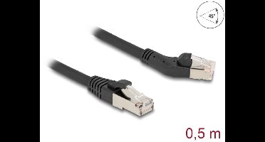 Delock RJ45 Network Cable Cat.6A S/FTP plug 45° left angled to plug straight 0.5 m black