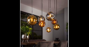 Hanglamp van 7 Lampen - Stellar - Goud - Koper en Chroom - Metaal - Glas - Woonkamer - Keuken - Hanglamp In Hoogte Verstelbaar tot 150 cm - Exclusief Lichtbron - Voedingstype Netstroom