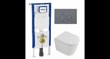 QeramiQ Dely Toiletset - 36.3x51.7cm - diepspoel - rimless - Geberit UP720 inbouwreservoir - softclose toilet zitting 35 mm - bedieningsplaat licht grijs - rechthoekige knoppen - mat wit