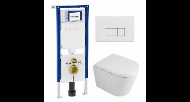 QeramiQ Dely Toiletset - 36.3x51.7cm - diepspoel - rimless - Geberit UP720 inbouwreservoir - softclose toilet zitting 35 mm - mat witte bedieningsplaat - rechthoekige knoppen - mat wit