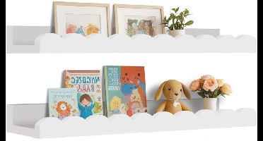 2 stucks zwevende boekenplanken voor de kinderkamer - Witte zwevende wandplanken - Gegolfde planken - Wandboekenplanken voor de kinderkamer - Peuterkamer - Babykamer - Kinderkamerdecoratie