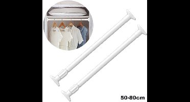 2 stuks Spanningsgordijnstang - Verstelbaar van 50 tot 80 cm, diameter 25 mm - Witte spanningsstang - Geen boren nodig - Uitbreidbare spanningsstang voor deuropeningen, keukens en badkamers - Wit