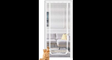 Raamhorren, kattenhor voor balkon, hordeur voor huisdieren, voorkomt dat katten rennen, kattenhordeur voor woonkamer, slaapkamer, keuken (wit, geschikt voor deurmaat: 110x220cm)