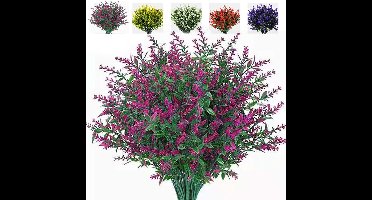 Kunstbloemen - Kunstlavendelstruiken - 8 Stuks - Kunstbloemen - Lavendel - Kunstgroen - UV-Bestendige Planten Voor Bloemschikken, Tafeldecoratie - Rozenrood