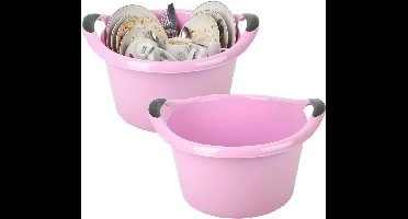 Plastic Forte Afwasbak - 2x - 15L - roze - 42 x 40 x 25 cm - met handvatten - teiltje