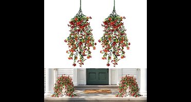 2 Stuks UV-bestendige Hangende Kunstbloemen Voor Buiten - Vervaagt Niet in De Zon - Decoratie Voor Potten, Tuin, Balkon En Veranda (Rood)