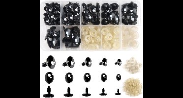 76pcs Amigurumis Safety Eyes - 8 to 16mm - Zwarte Plastic Ovale Ogen met 76 Wasmachines voor Knutselen - Poppen - Pluche Dieren