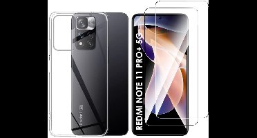 Hoesje Ultraslank geschikt voor Xiaomi Redmi Note 11 Pro Plus 5G backcover siliconen Transparant en 2 stuks ScreenProtector Gehard Glas