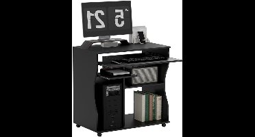 Computerbureau – Bureau Met Wieltjes – Mobiel Bureau – Werktafel – Laptoptafel – Zwart – Compact Formaat 80x48x75 cm – Ingebouwde Opbergruimte