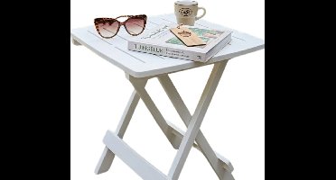 Pro Garden tuin / camping bijzettafeltje - wit - kunststof - opvouwbaar - 43 x 45 x 50 cm