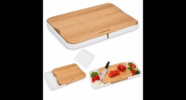 Uitschuifbare Snijplank 30,5 x 25 cm – Beukenhout met ABS Kunststof Plateaus – Hout/Wit – Snijplank met 2 Geïntegreerde Opvangbakjes