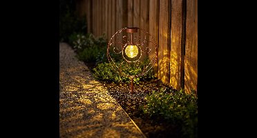 Solarlamp oosterse glazen bol roestkleurige decoratieve lamp tuinlamp aardespike solarlamp metaal voor buiten, metaalglas, 1x LED 0,06W warm wit, LxBxH 30x8,5x41 cm