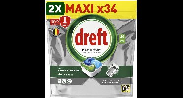 2 x Dreft Vaatwastabletten Platinum All In One Original - 34 stuks