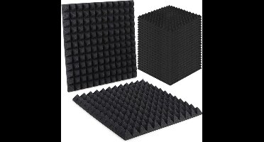 Akoestische Schuimplaten – 24 Stuks 30×30×2,5 cm – Zwarte Piramide Geluidsisolatie Panelen – Brandvertragend & Geluiddempend – Voor Studio, Muziekkamer, Opname, Podcast & Thuisbioscoop