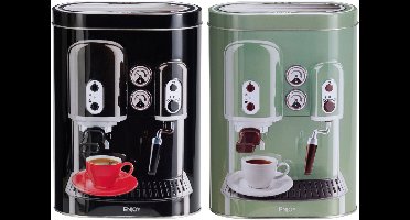 Koffie bewaarblik - metaal - retro koffiemachine set - groen - 13x8x19 cm - cups/bonen/filterkoffie