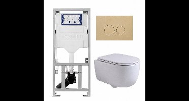 QeramiQ Dely Swirl Toiletset - 36.3x51.7cm - Geberit UP320 inbouwreservoir - met Burda frame - slim zitting - bedieningsplaat beige - ronde knoppen - wit glans