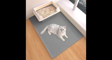 Siliconen kattenbakmat - huisdiermat - geschikt voor kattenbakken - houdt vloeren schoon - duurzaam en krasbestendig (grijs, 71 cm x 56 cm)